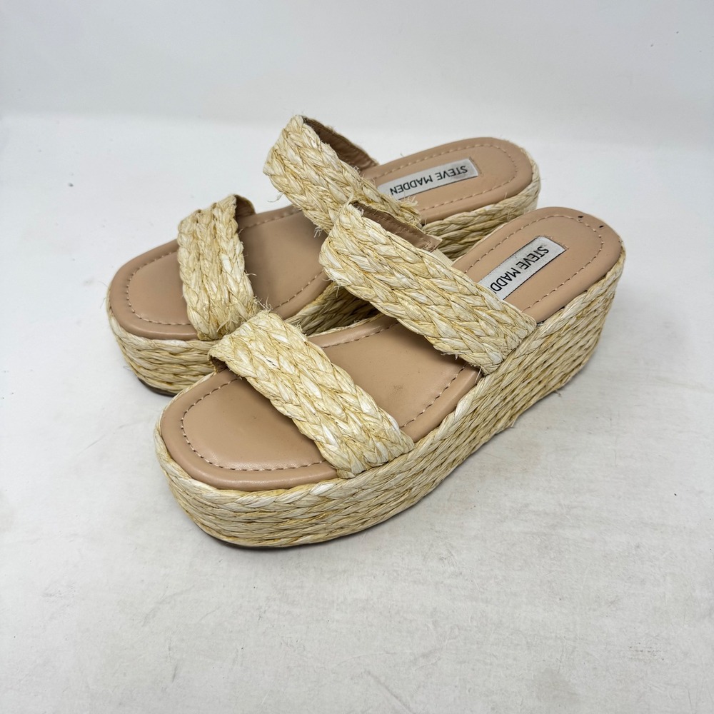 Steve Madden Manifest-R Espadrille Platform Sandals Tan 7M Woven Boho Summer